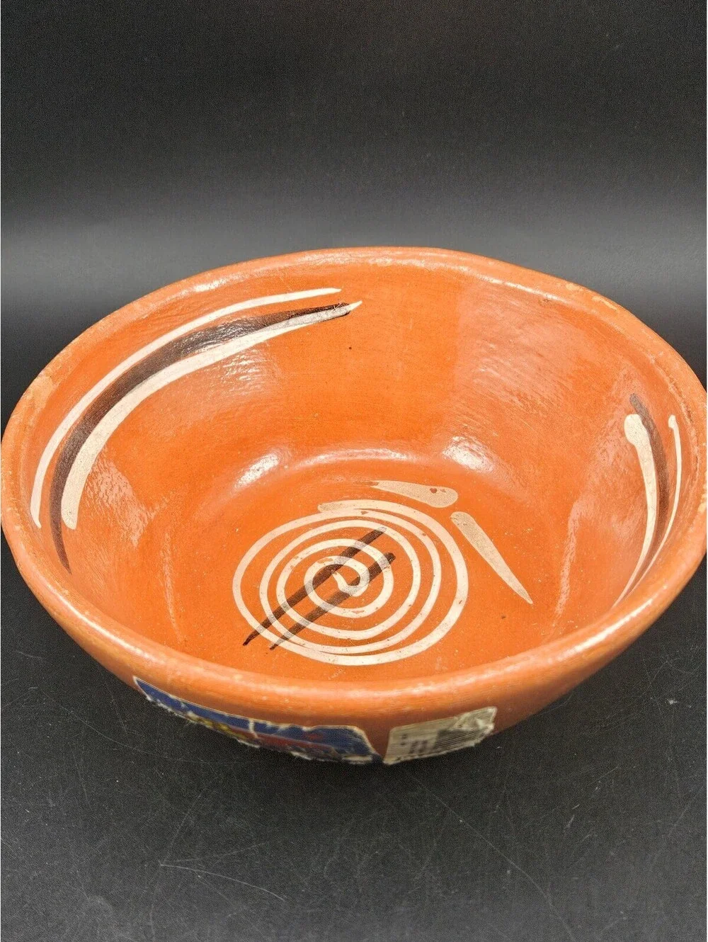 MESTIZO Lead-Free Mexican Terracotta Clay Bowl 7.5 in Hand Painted Spiral